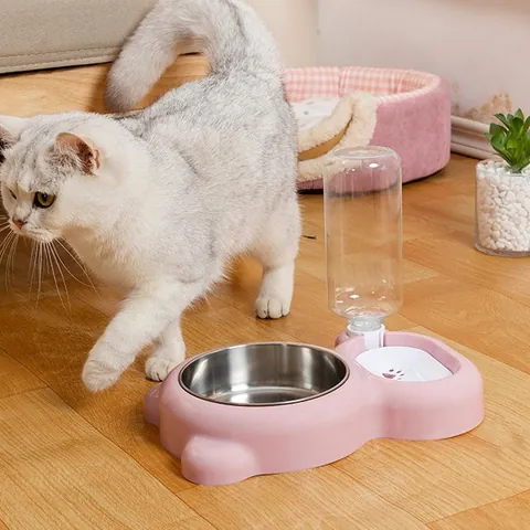 Bear Shaped 2-In-1 Pet Feeding Station With Automatic Water Dispenser And Stainless Steel Bowl For Cats And Small Dogs Daily Use