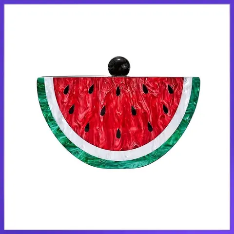 Fruit Shape Evening Clutch Bag Acrylic Watermelon Orange Marble Texture Shoulder Chain Purse For Women Wedding Party