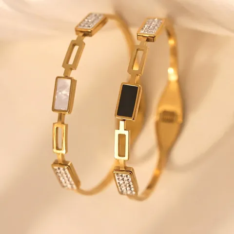 Bracciale Rigido In Acciaio Inossidabile Moda Strass Intarsio Conchiglia Quadrifoglio Cuore Infinito Gioielli Per Donne