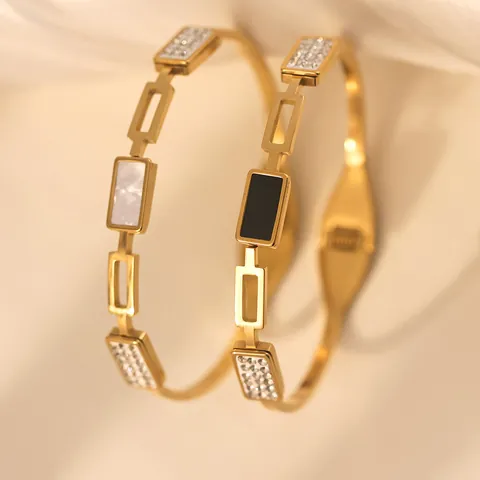 Bracciale Rigido In Acciaio Inossidabile Moda Strass Intarsio Conchiglia Quadrifoglio Cuore Infinito Gioielli Per Donne