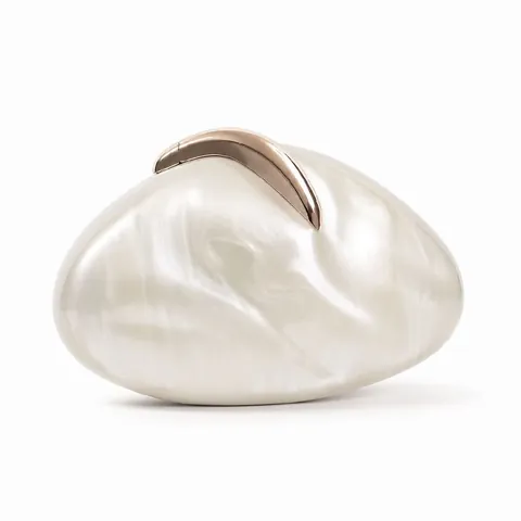 Acrylic Marble Texture Evening Clutch Bag Shell Shape Hard Shell Handbag Metallic Magnetic Buckle Elegant Retro Women Formal Party