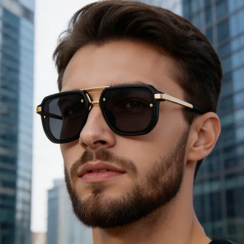 Square Sunglasses Men Retro Double Beam UV400 Protection Metal Plastic Frame PC Lens Fashion Outdoor Driving Shades
