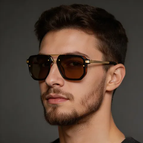 Lunettes de Soleil Carrées Vintage pour Hommes Double Pont Protection UV400 Monture en PC Métal Mode Plein Air Conduite