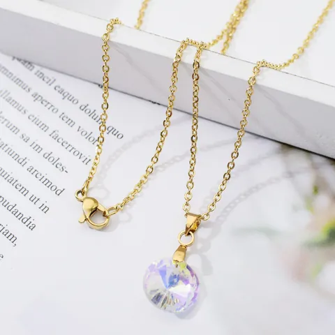 Herz Anhänger Halskette Edelstahlkette Facettiert Bunt Glaskristall Modischer Schmuck Accessoire Für Damen