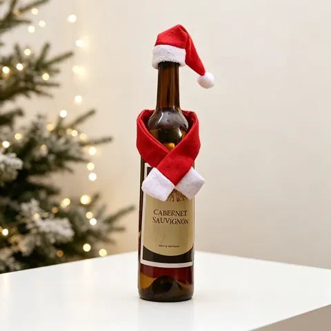 Décoration De Bouteille De Vin De Noël Mini Chapeau Et Écharpe Tissu Non Tissé Table Festive Dîner Fête Bar Ornement Rouge Blanc