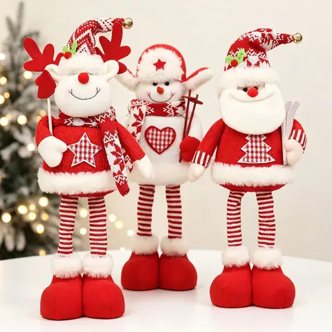 Ornamenti Per Bambole Di Peluche Di Natale Babbo Natale Pupazzo Di Neve Renna Tessuto A Maglia Decorazioni Da Tavolo Sedute Con Campanello