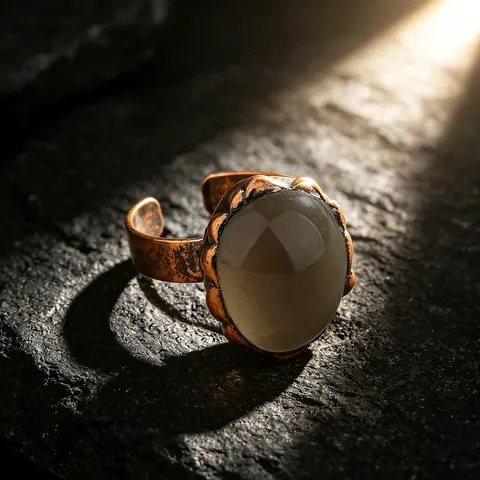 Anillo de Cobre Envejecido Vintage con Piedra Natural de Cuarzo Ahumado Irregular Ajustable Joyería Unisex Bohemia