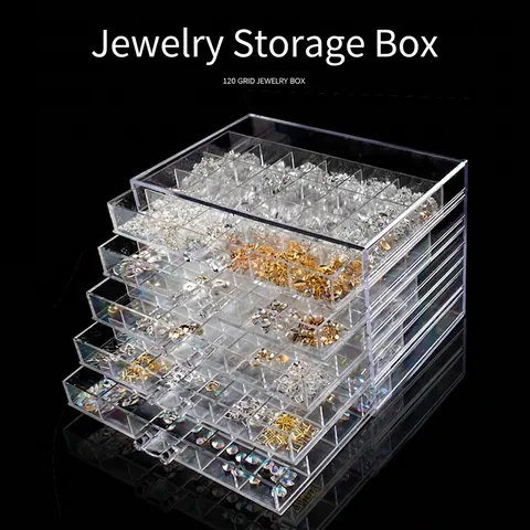 Acrylic Jewelry Storage Chest Multi Compartment Nail Art Organizer For Beads Rhinestones Earrings Desktop Display Container