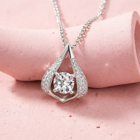 Collier Pendentif Coeur Dansant Chaîne Acier Inoxydable Cuivre Zircon Goutte Eau Plaqué Or Blanc Bijoux Élégants