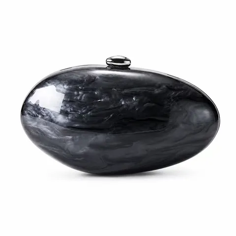 Women Acrylic Evening Clutch Bag Oval Egg Shape Marble Texture Hard Shell Crossbody Purse With Metal Chain For Wedding Party