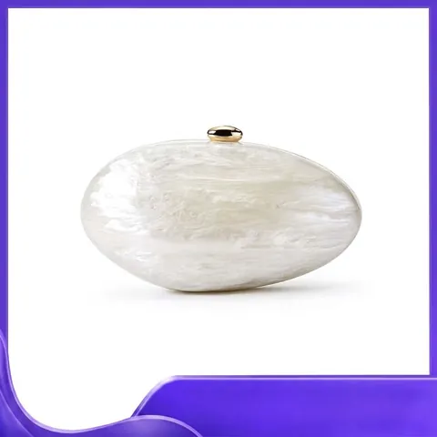 Women Acrylic Evening Clutch Bag Oval Egg Shape Marble Texture Hard Shell Crossbody Purse With Metal Chain For Wedding Party