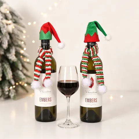 Décoration De Bouteille De Vin De Noël Bonnet D Elfe En Tricot Et Écharpe Rayée Pour Table De Fête