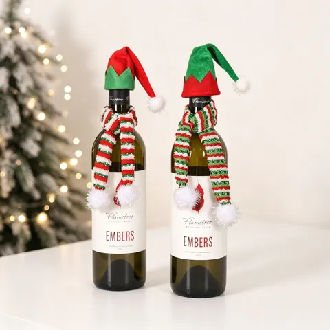 Décoration De Bouteille De Vin De Noël Bonnet D Elfe En Tricot Et Écharpe Rayée Pour Table De Fête