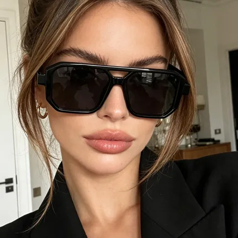 Lunettes De Soleil Carrées Surdimensionnées Femmes Verres AC Monture PC Double Pont Rétro Géométrique UV400 Mode Extérieur