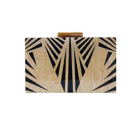 Vintage Acrylic Evening Clutch Bag Geometric Pattern Marble Texture Box Purse With Metal Chain For Women Prom