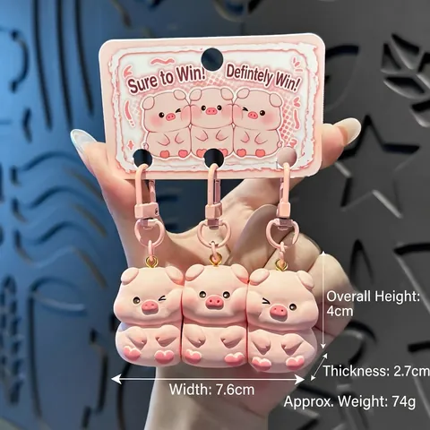 Simpatico Set di Portachiavi in Resina con Tre Porcellini Magnetici Ciondolo per Borsa a Forma di Maialino Rosa 3D Regalo per Ragazze