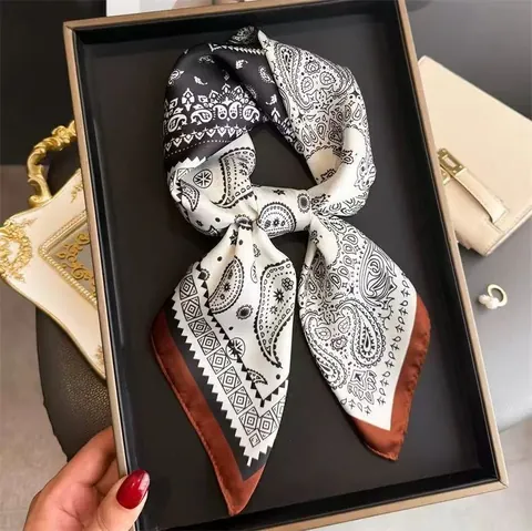 Women Fashion Square Scarf Elegant Geometric Polka Dot Printed Satin Neck Scarf Lightweight Chic Shawl For Daily