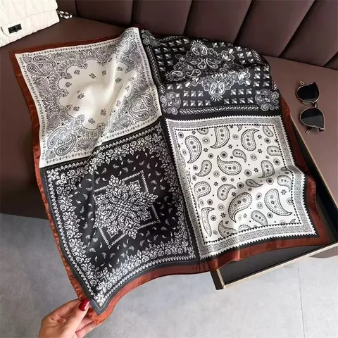 Women Fashion Square Scarf Elegant Geometric Polka Dot Printed Satin Neck Scarf Lightweight Chic Shawl For Daily