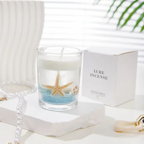 Meeres-Thema Duftkerze Gelee-Wachs Glasgefäß Seestern Muschel Deko Rauchfrei Aromatherapie Heim Geschenk