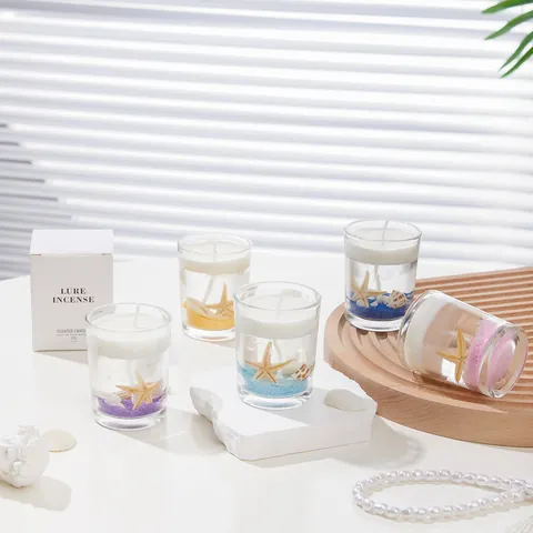 Meeres-Thema Duftkerze Gelee-Wachs Glasgefäß Seestern Muschel Deko Rauchfrei Aromatherapie Heim Geschenk