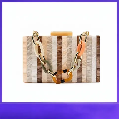 Bolso De Noche De Acrílico Patrón De Mármol Rayas Clutch De Carcasa Rígida Con Cadena Gruesa Vintage Mujeres Fiesta