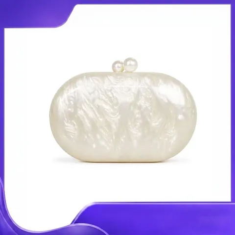 Pochette Da Sera In Acrilico Guscio Rigido Ovale Trama Marmorea Con Doppia Chiusura A Perla Artificial E Catena In Metallo Per Festa