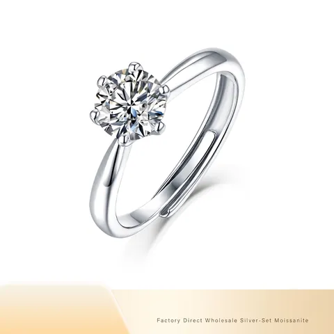 S925 Sterling Silver Moissanite Engagement Ring For Women D Color VVS1 Round Cut Moissanite Gemstone 18K Gold Plated Six Prong Adjustable Wedding Ring Jewelry Set With GRA Certificate