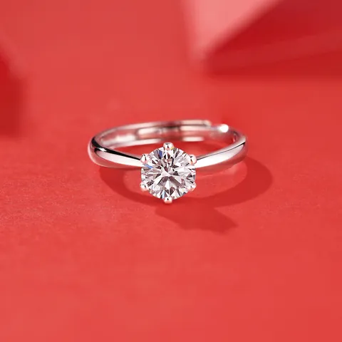 Anillo de Compromiso de Plata de Ley S925 Con Moissanita Para Mujer Color D VVS1 Corte Redondo Piedra Preciosa Moissanita Chapado en Oro de 18K Seis Garras Anillo de Boda Ajustable Conjunto de Joyería Con Certificado GRA