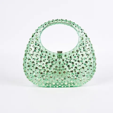 Rhinestone Evening Clutch Bag Transparent Acrylic Crescent Handbag For Women Party Wedding Shining Elegant