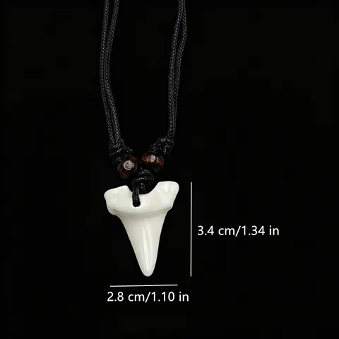 Tribal Haifischzahn Anhänger Halskette Für Herren Damen Knochenimitat Harz Anhänger Holzperlen Verstellbare Schwarze Kordel Schmuck