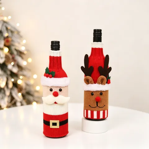 Christmas Wine Bottle Covers Knitted Santa Snowman Reindeer Holiday Dinner Table Decoration Festive Party Ornaments