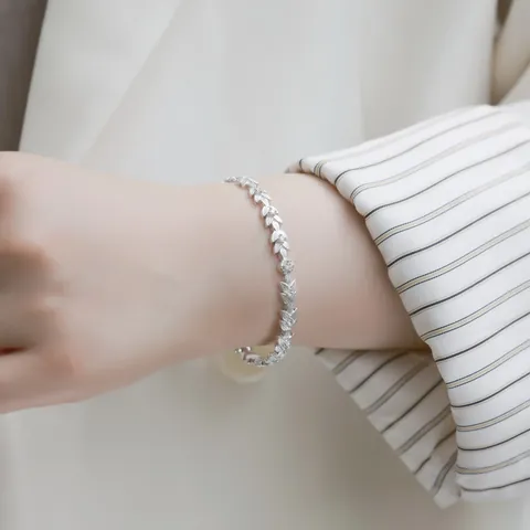 925 Sterlingsilber Blatt Offener Armreif Für Damen Minimalistisch Zirkonia Eingelegt Verstellbar Silber Gold Überzogener Schmuck