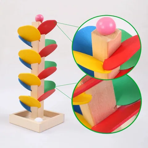 Gioco Pista per Biglie Montessori in Legno Torre a Foglie Giocattolo Educativo Colorato Coordinazione Occhio-Mano Bambini
