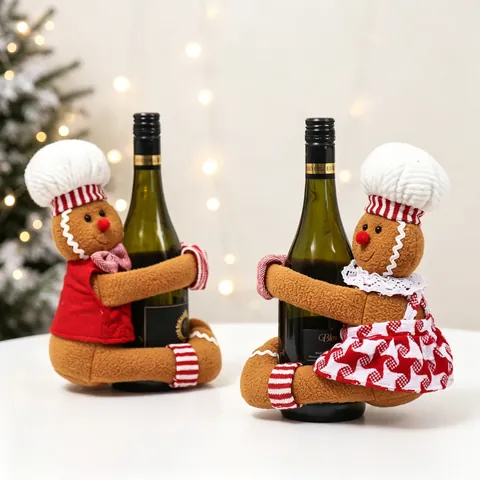 Weihnachts-Lebkuchenmann-Weinflaschenhülle Plüsch Stoff Umarmung Design Festliche Feiertags-Tischdekoration Ornament
