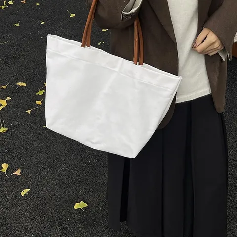 Women Large Capacity Canvas Tote Bag Minimalist Urban Casual Commuter Shoulder Bag Soft Fabric Handbag Solid Color Shopping Bag