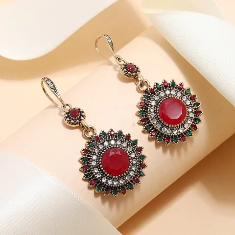 Vintage Zonnebloem Hangende Oorbellen Met Legering Strass Harssteen En Oorbelpost Boheemse Etnische Stijl Voor Dames Sieraden