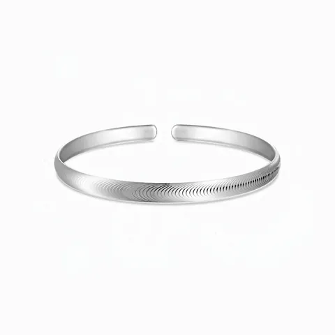 Bracelet Jonc Ouvert en Argent Sterling 925 Minimaliste pour Femmes Texture Ondulée Bracelet Réglable Bijoux de Mode Cadeau