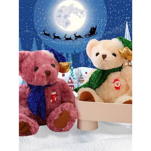 Christmas Teddy Bear Plush Toy With Scarf And Hat Soft Stuffed Animal For Holiday Home Decor Gift