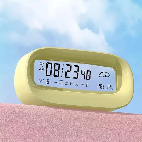 Transparent Digital Alarm Clock Temperature Humidity Weather Monitor Rechargeable Night Light Snooze Desktop Plastic