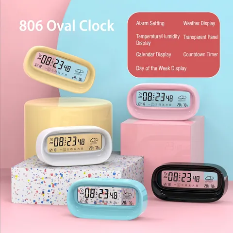 Transparent Digital Alarm Clock Temperature Humidity Weather Monitor Rechargeable Night Light Snooze Desktop Plastic