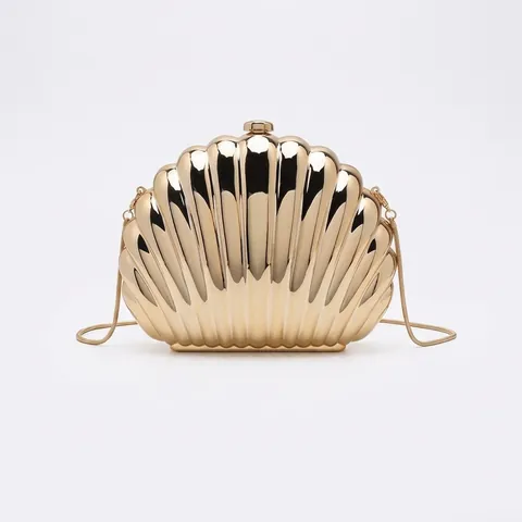 Schelpvormige Avondtas Clutch Metaal Gegalvaniseerd ABS Harde Schaal Bruiloft Feest Met Kettingriem Voor Dames