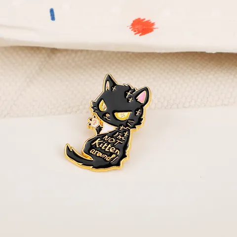 Funny Enamel Cat Brooch Pins Cartoon Black Cat Drinking Milk Tea Bad Luck Club Badge For Clothes Bags Zinc Alloy Pins Jewelry