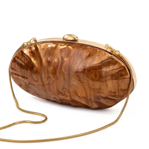 Evening Clutch Bag Acrylic Marble Pattern Shell Shape With Gold Snake Chain For Wedding Party Elegant Vintage Women