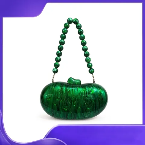 Acrylic Evening Bag Shell Shape Marble Texture Clutch With Bead Handle And Gold Chain Strap For Women