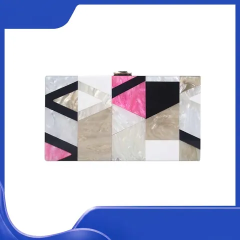 Acryl Abendtasche Clutch Geometrisches Patchwork Marmormuster Box Handtasche Mit Kettengurt Für Damen Party Bankett