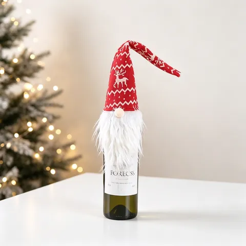 Funda Para Botella De Vino De Gnomo De Navidad Gorro De Punto De Reno Con Barba Larga Tomte Estilo Nórdico Decoración