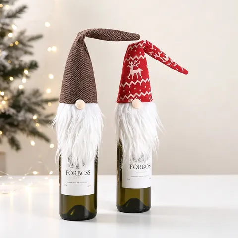 Funda Para Botella De Vino De Gnomo De Navidad Gorro De Punto De Reno Con Barba Larga Tomte Estilo Nórdico Decoración