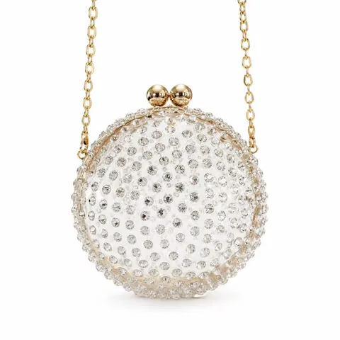 Bolso De Noche Con Bola De Diamantes De Imitación Acrílico Transparente Clutch Esférico Cadena Dorada Para Boda