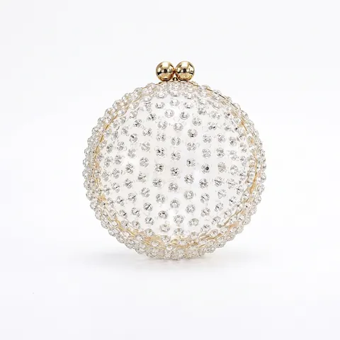Bolso De Noche Con Bola De Diamantes De Imitación Acrílico Transparente Clutch Esférico Cadena Dorada Para Boda