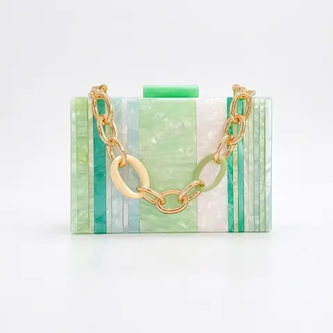 Pochette Da Sera In Acrilico Con Trama Marmorea Borsa Rigida Rettangolare Con Tracolla A Catena Per Matrimoni E Feste
